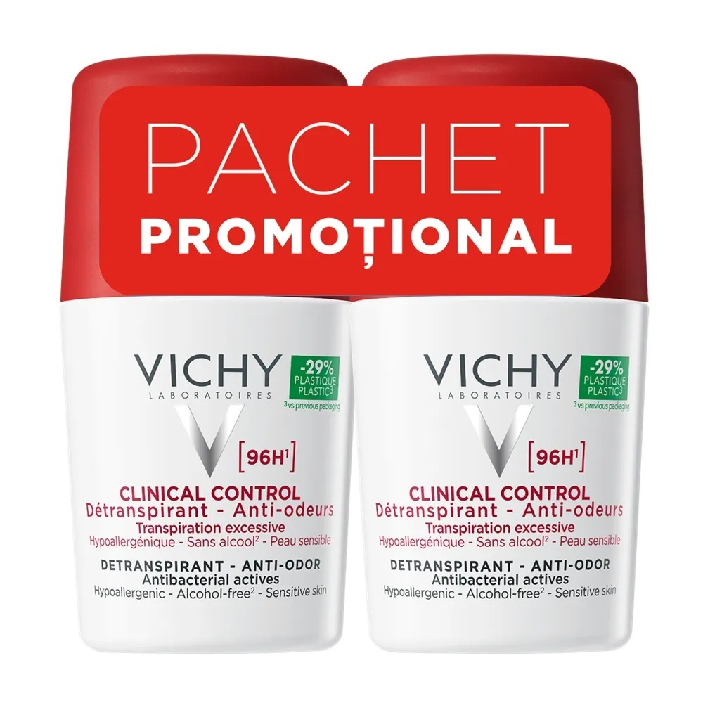 Deo Roll-on Clinical Control femei 96h, 50ml, Pachet Promo 2buc, VICHY