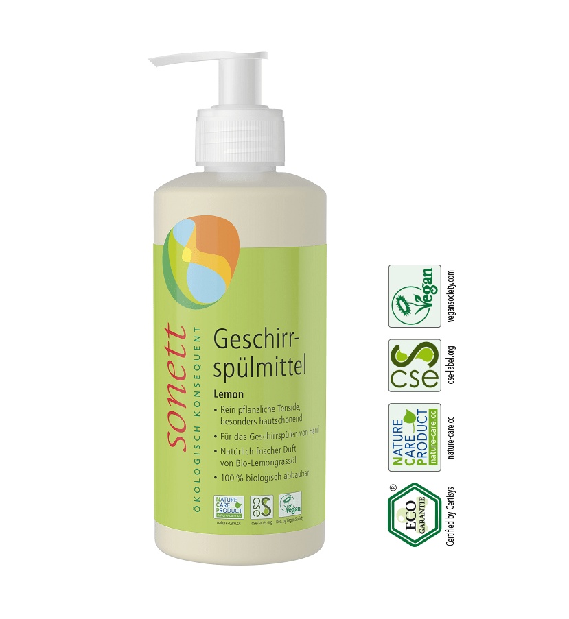 Detergent bio de vase cu lamaie pentru spalare manuala, 300ml, Sonett