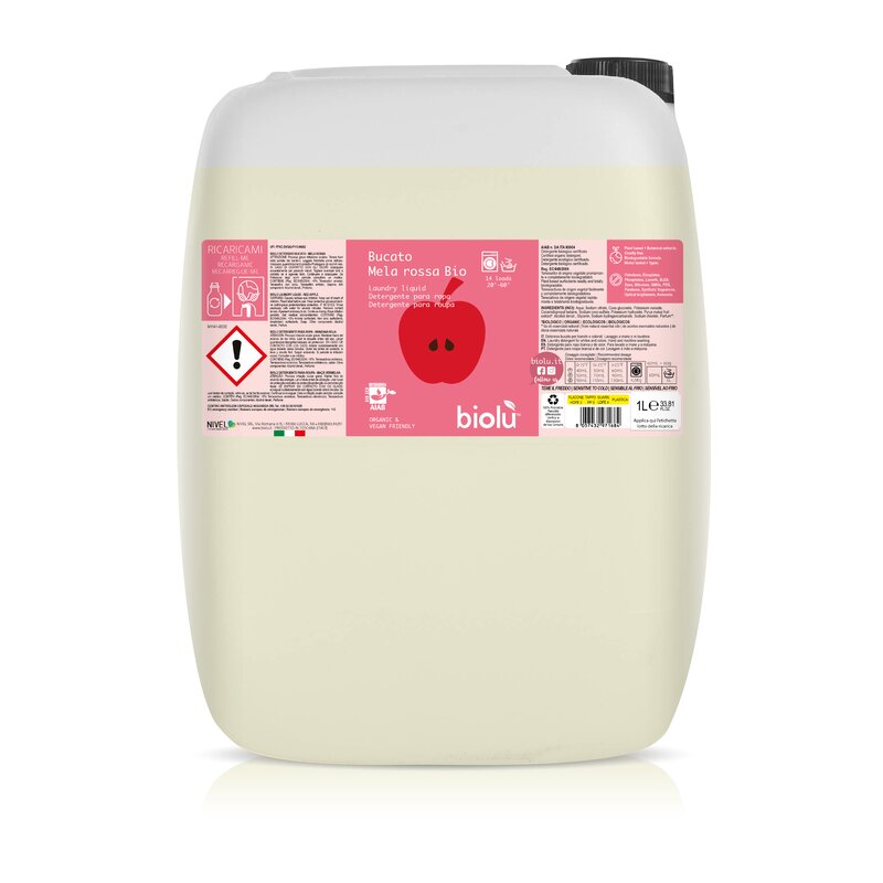 Detergent lichid pentru rufe albe si colorate cu mere rosii ecologic 20l Biolu