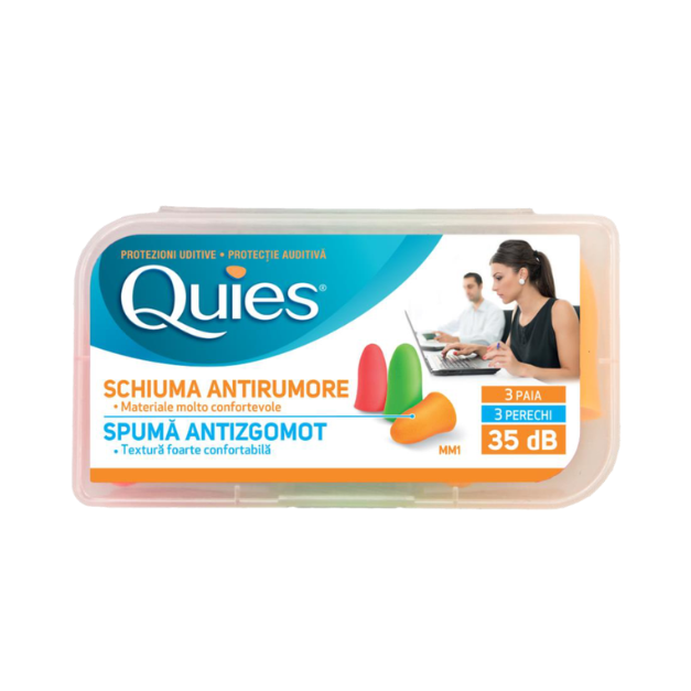 Dopuri de spuma antizgomot pentru urechi, 3 perechi, Quies