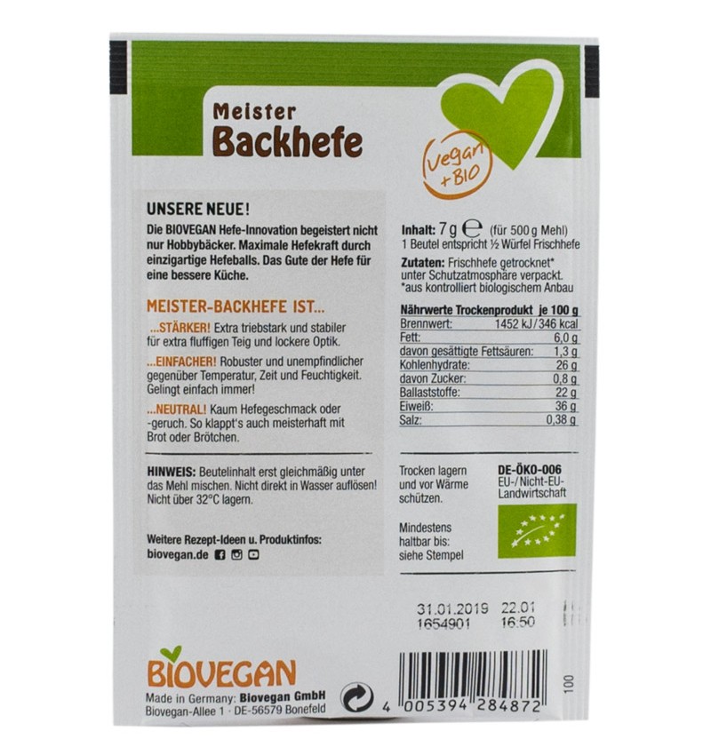 Drojdie uscata de panificatie, ECO-BIO Meister, 7g, BIOVEGAN - poza 2
