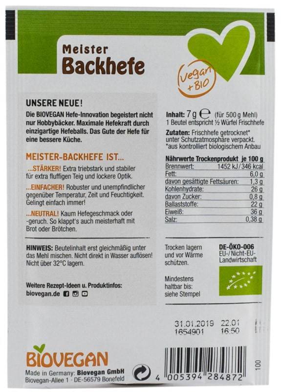Drojdie uscata de panificatie, ECO-BIO Meister, 7g, BIOVEGAN - poza 4
