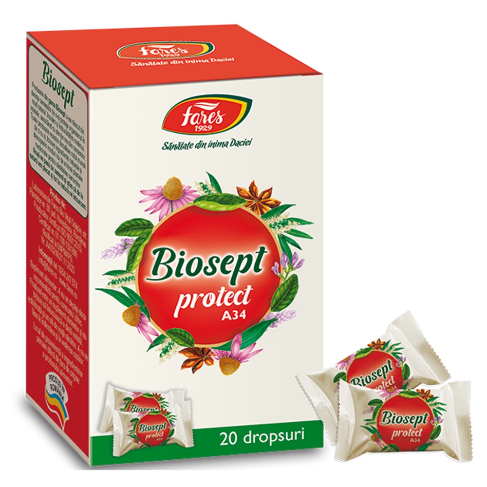 Dropsuri Biosept Protect A34, 20 dropsuri, Fares