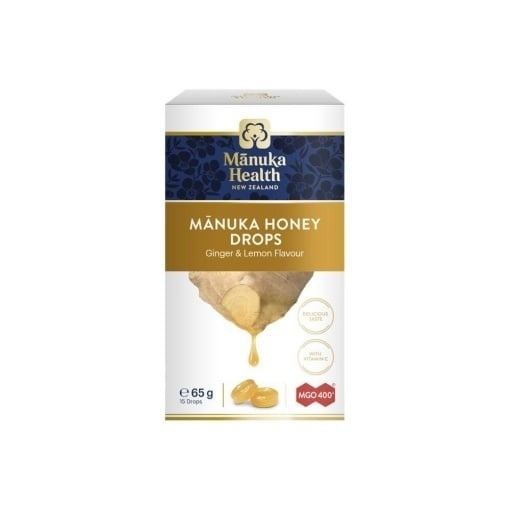 Dropsuri cu miere de Manuka MGO 400 si ghimbir cu lamaie, 65g, Manuka Health
