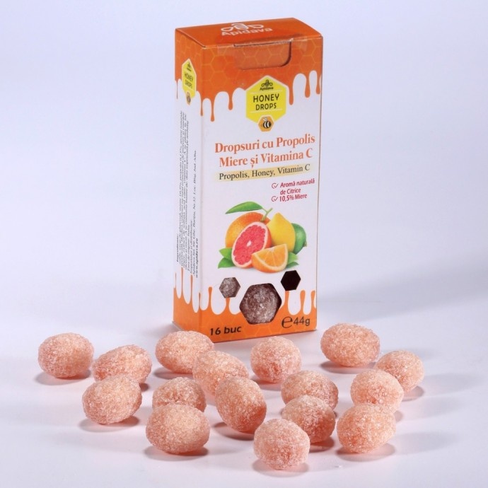 Dropsuri cu Propolis, Miere si Vitamina C, 44 g, Apidava