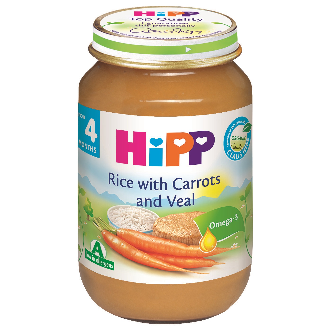ECO HIPP VITEL CU OREZ SI MORCOVI 190G