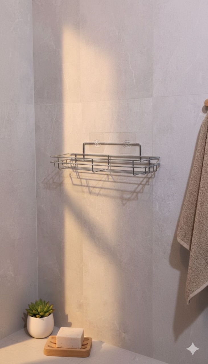 Etajera baie si bucatarie eleganta, organizator, design exclusivist, finisaj cromat, prindere prin lipire – montaj rapid in doar 5 minute - poza 3