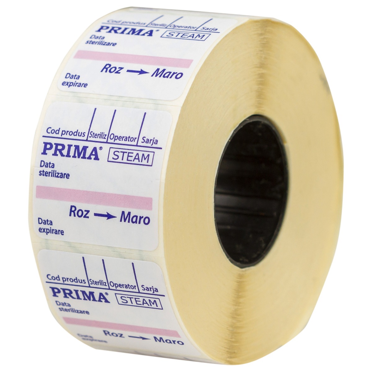 Etichete dublu adezive pentru sterilizarea cu abur, PRIMA, 29x28 mm, Indicator chimic tip 1, 500 bucati/rola