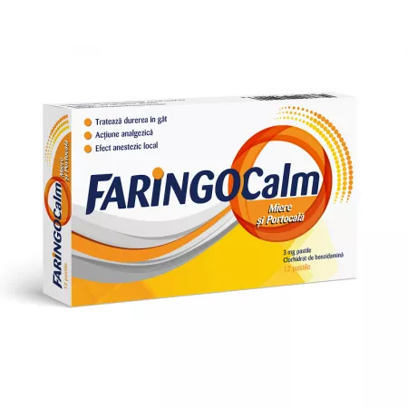 Faringocalm cu aroma de miere si portocala, Terapia SA | 12 pastile