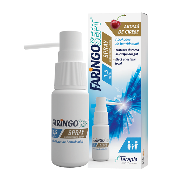 Faringosept 1,5 mg/ml spray bucofaringian, solutie, Terapia | 15 ml