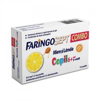 Faringosept Combo cu gust de miere si lamaie, 12 pastile de supt, Terapia