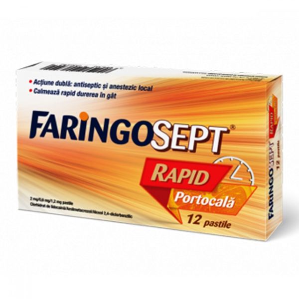 FARINGOSEPT RAPID PORTOCALA 2 MG/0,6 MG/1,2 MG X 12