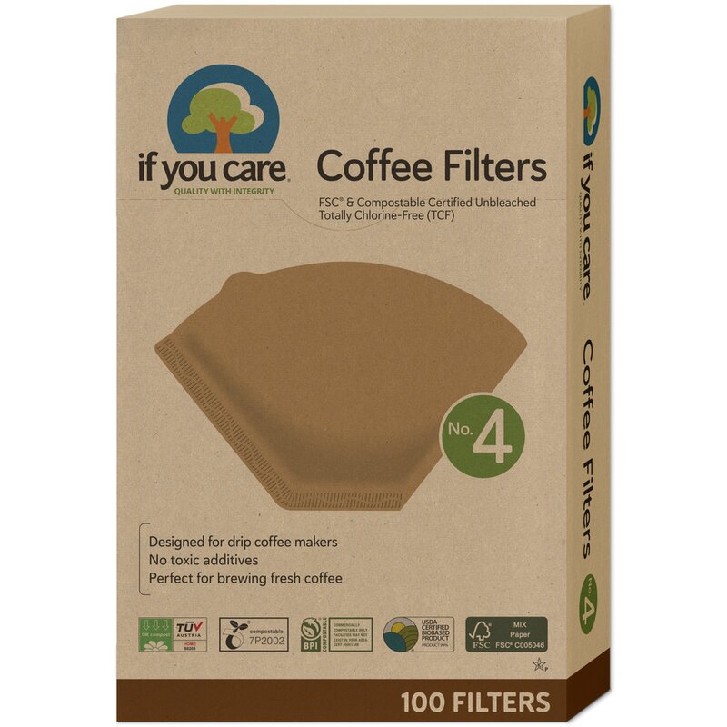 Filtre de cafea nealbite (fara clor) compostabile marimea 4 100buc If You Care