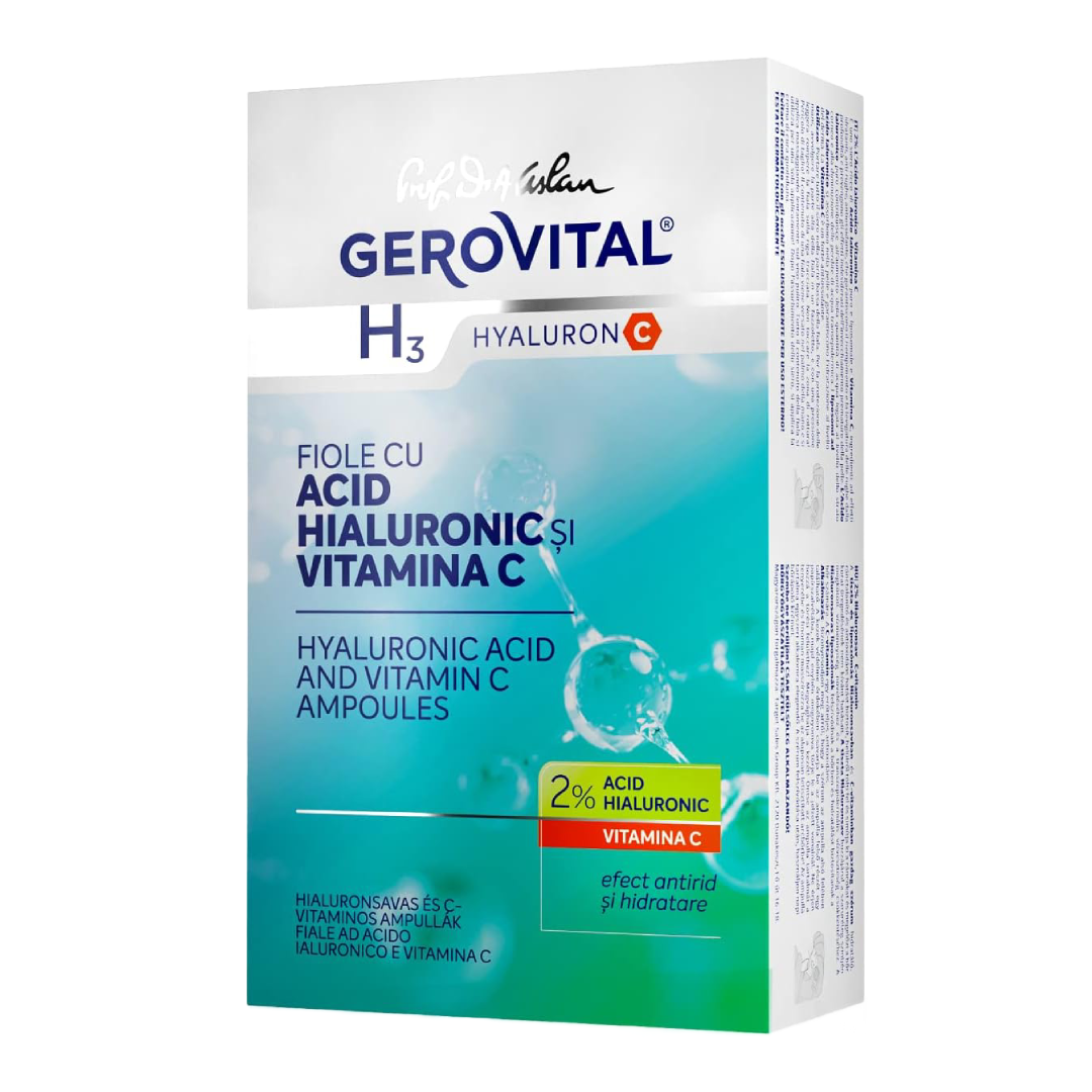Fiole cu acid hialuronic si vitamina C H3 Hyaluronic C, 10*2 ml, Gerovital
