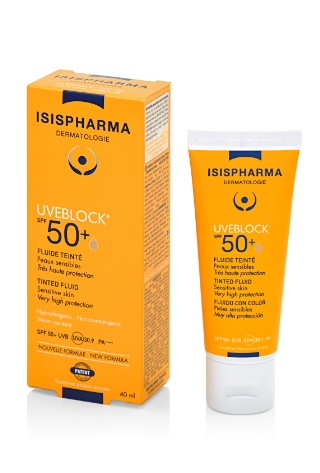 Fluid nuantator cu protectie solara Uveblock SPF50+ Tinted Fluid, 40ml, Isis Pharma