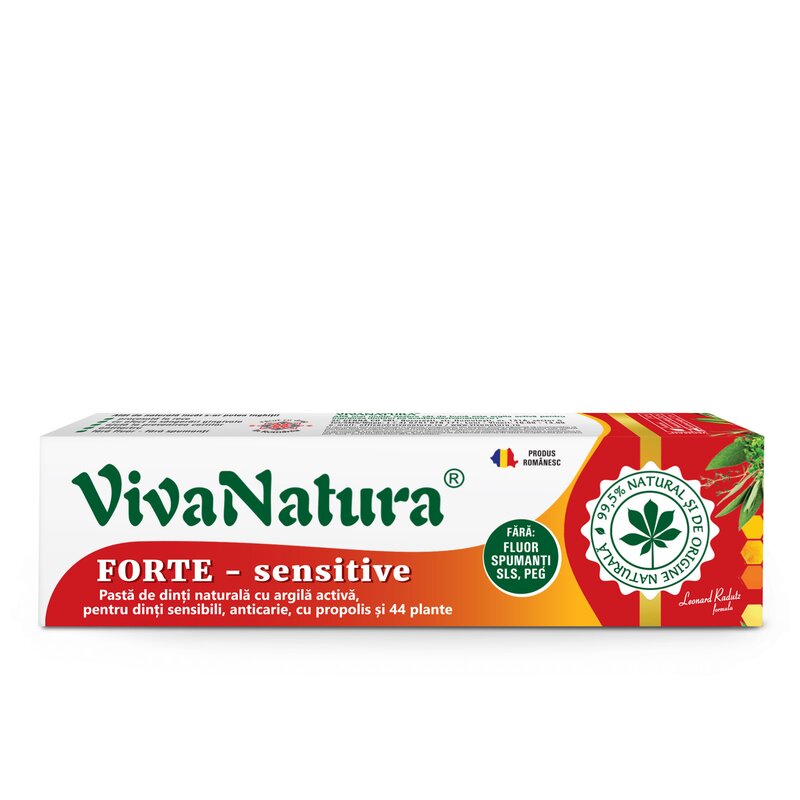 Forte sensitive - pasta de dinti 99,5% naturala cu argila activa, propolis si 44 plante, fara fluor, 80 ml - Leonard Radutz formula