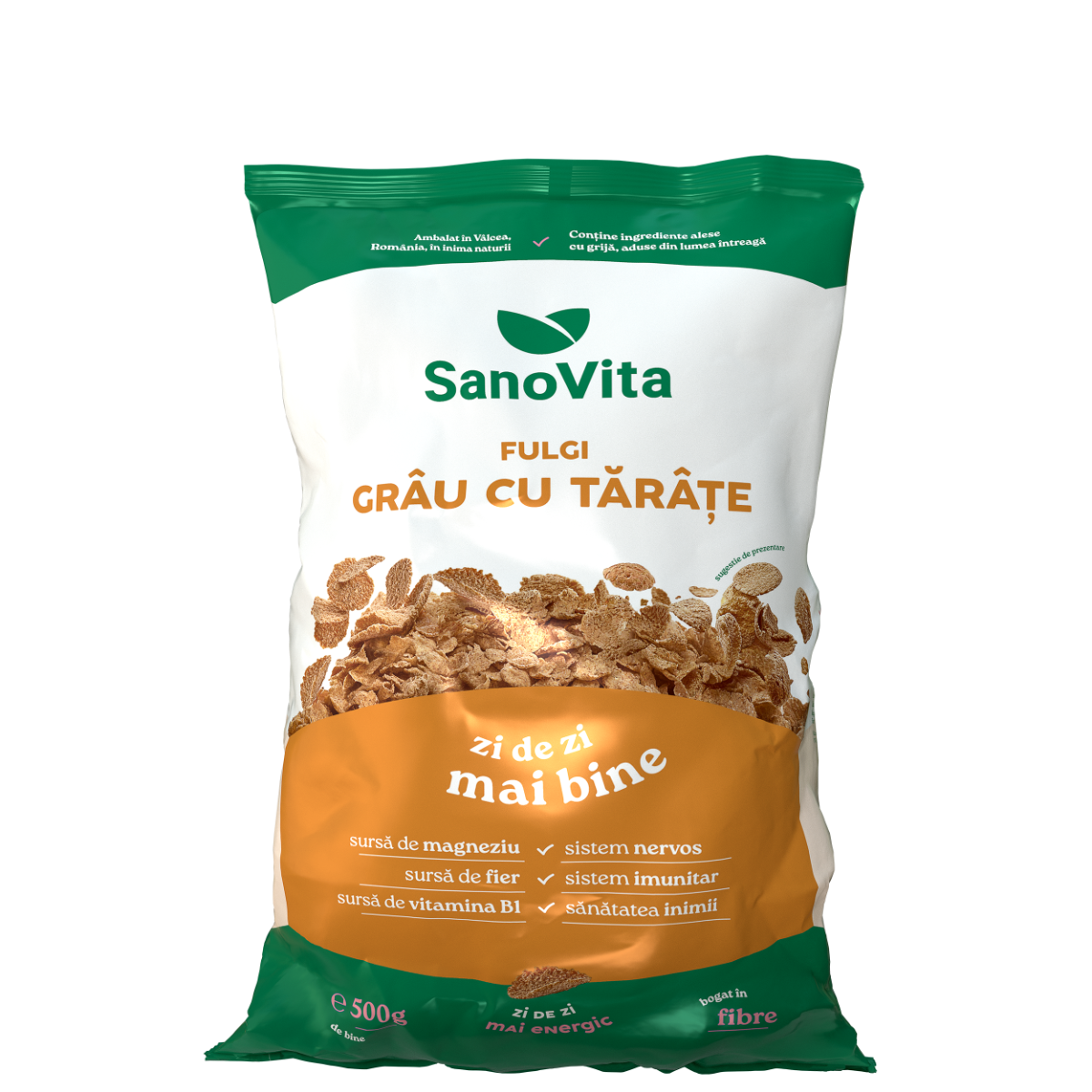 Fulgi de grau cu tarate, 500g, SanoVita