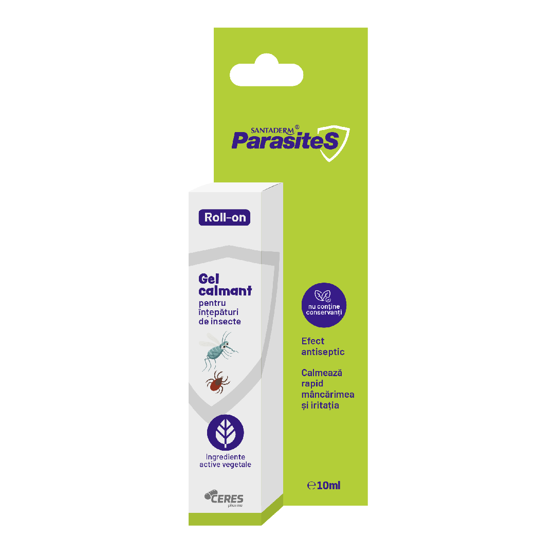Gel calmant intepaturi de insecte Roll On Parasites Santaderm, 10 ml, Viva Pharma