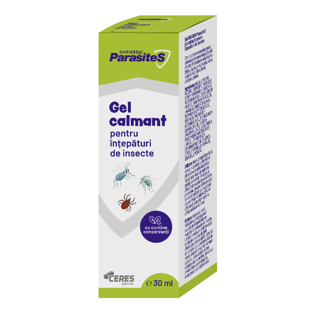 Gel calmant pentru intepaturi de insecte Santaderm Parasites, 30 ml, Viva Pharma