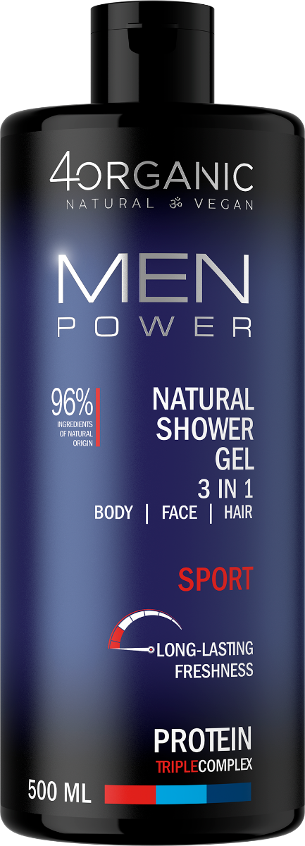 Gel de dus 3 in 1 Sport Men Power, 500ml, 4Organic