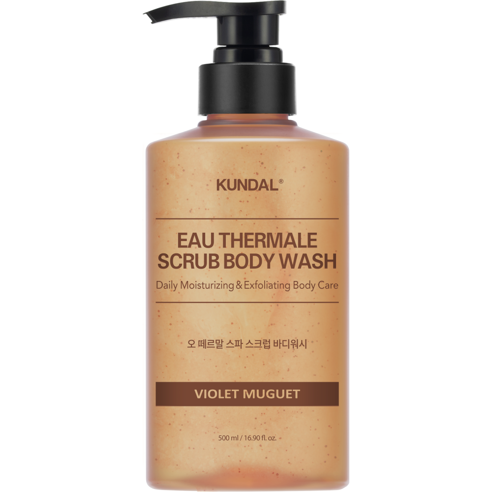 Gel de dus exfoliant pentru corp cu apa termala Violet Muguet, 500ml, Kundal