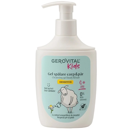 Gel de spalare pentru corp si par Sensitive cu musetel, 300ml, 7580, Gerovital Kids