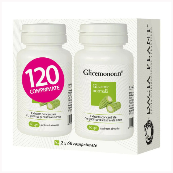 Glicemonorm cu extract de castravete amar, Dacia Plant | 120 comprimate