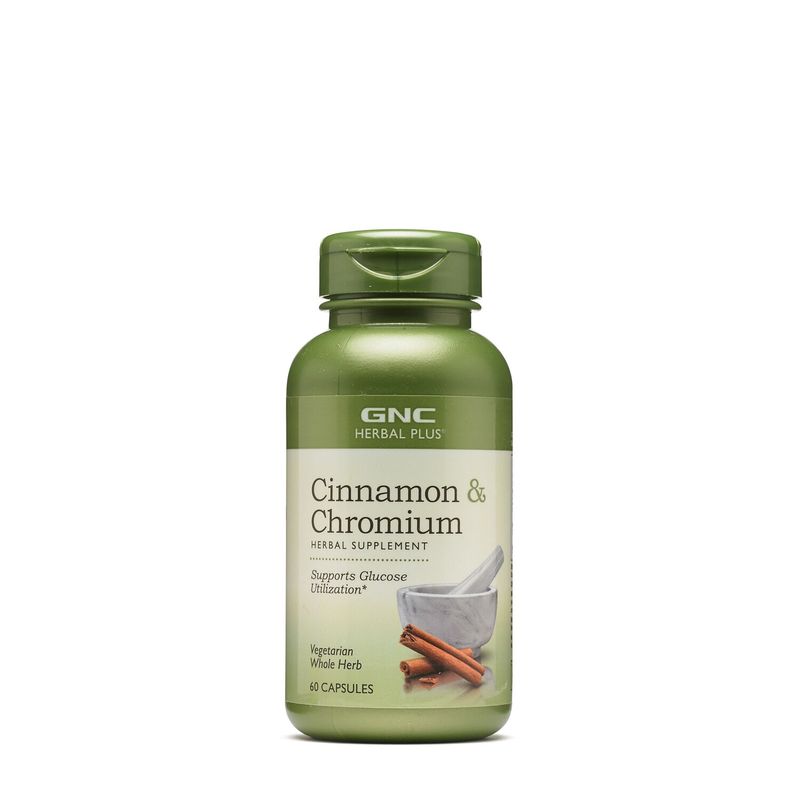 GNC Herbal Plus Cinnamon & Chromium, Extract Standardizat De Scortisoara Si Crom | 60 Cps