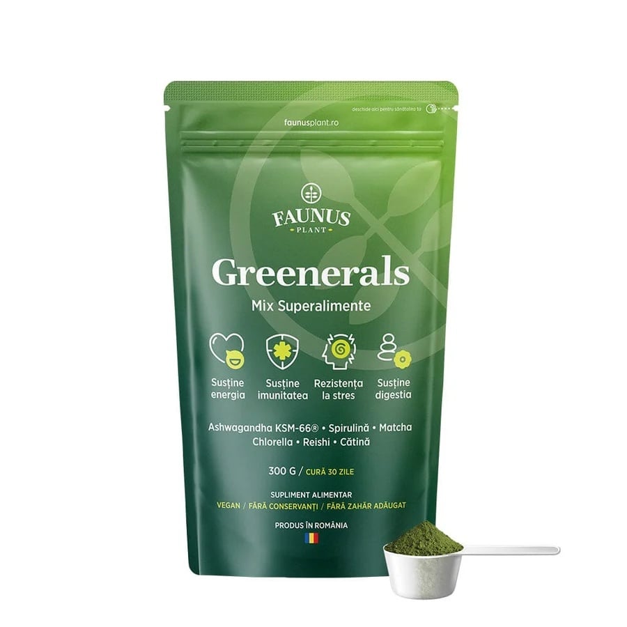 Greenerals - Amestec de superalimente naturale cu nutrienți esențiali pentru organism. Pudră 300g. Energie și vitalitate. Susține imunitatea și detoxifierea în mod natural cu un mix de verdețuri, superalimente și antioxidanți - poza 1