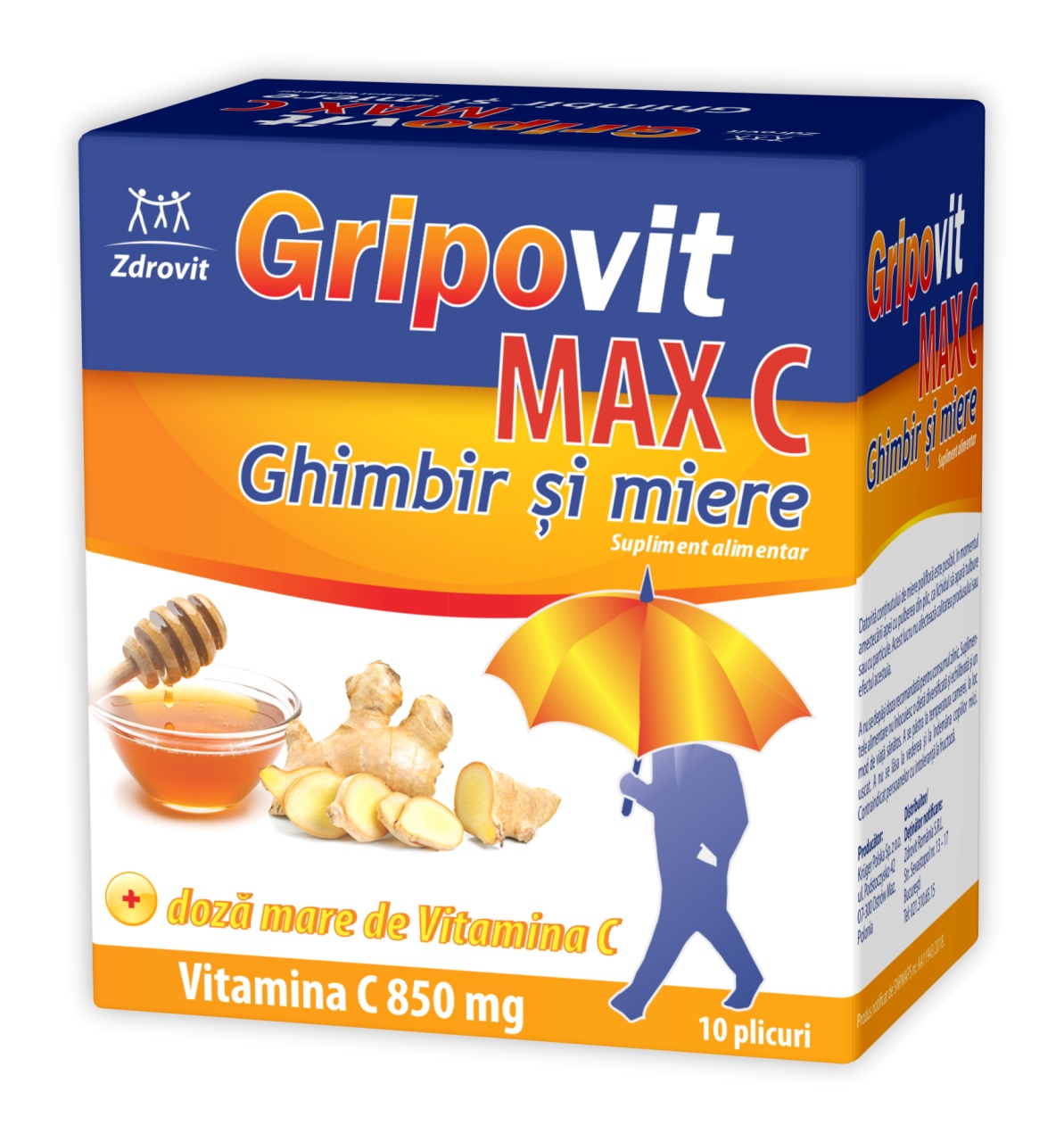 Gripovit Max C ghimbir si miere, 10 plicuri, Zdrovit
