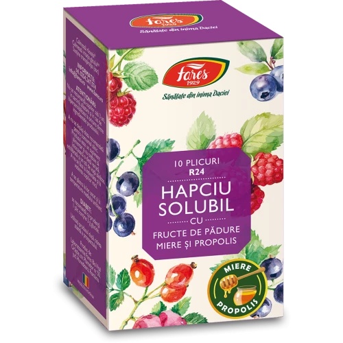 Hapciu solubil cu fructe de padure, miere si propolis R24, 10 plicuri, Fares
