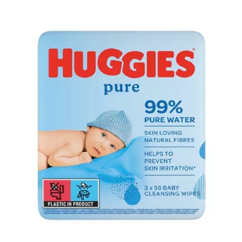 Huggies Pure servetele umede trio | 3 pachete x 56 bucati