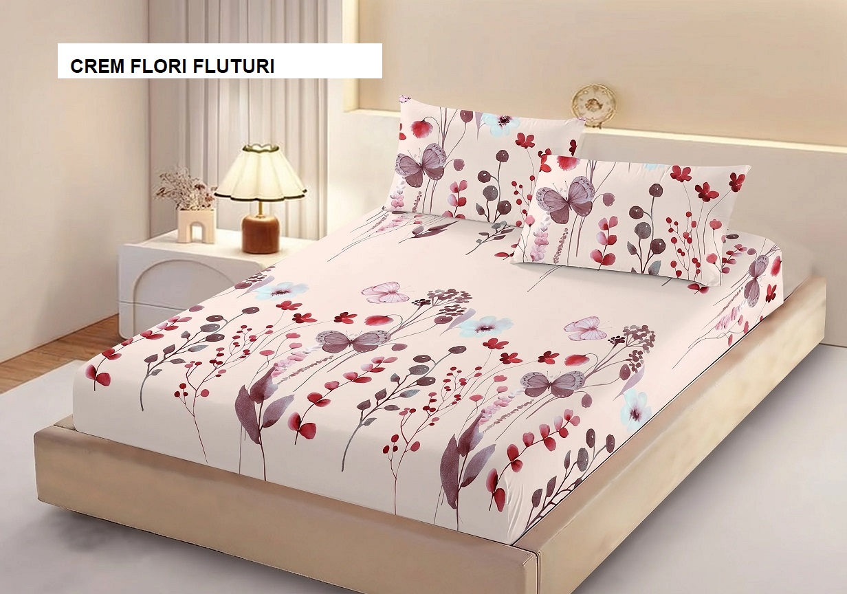 Husa de pat FINET + 2 fețe de perna crem flori futuri 200x160 cm, Ralex | 1 buc