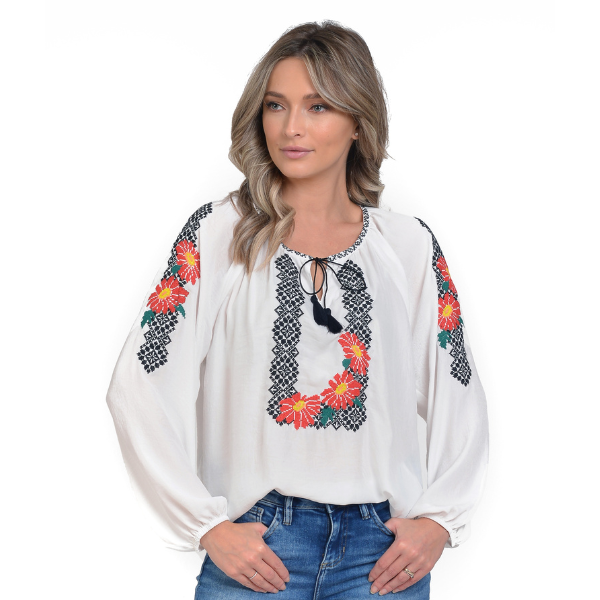 Ie broderie dama DI25IE84 alb/negru/rosu floral, Dress to Impress | marimea 36/38