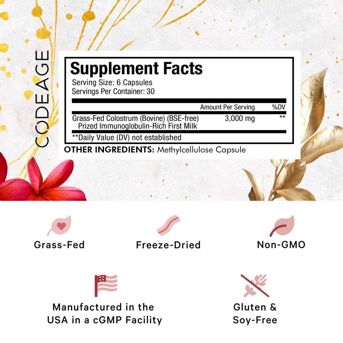 Immuno Bovine Colostrum - Colostru Bovin Bogat in Imunoglobuline, 180 capsule - Codeage - GNC - poza 4