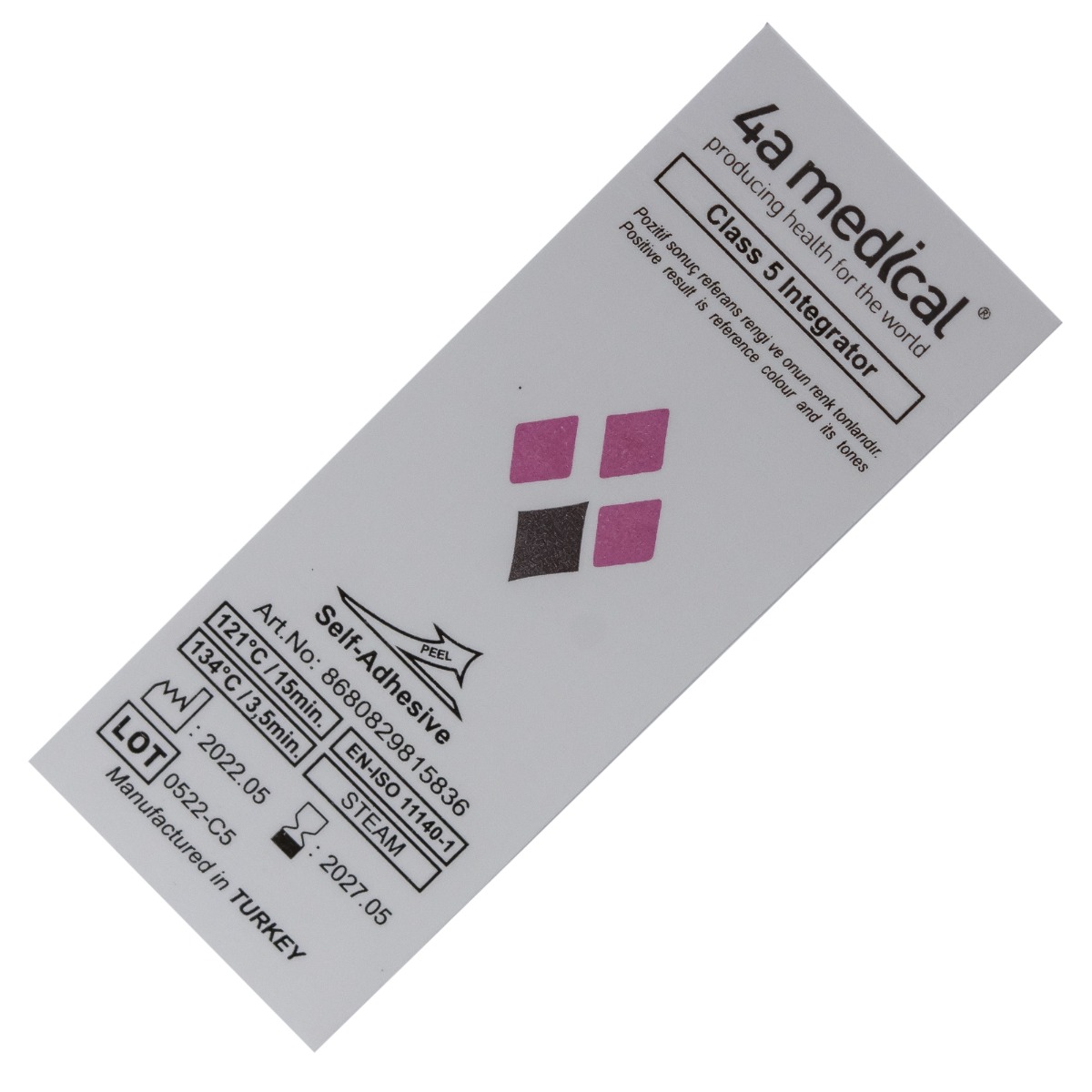 Indicator chimic integrator Clasa 5 pentru sterilizare cu abur, autoadeziv, 250 bucati