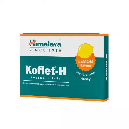 Koflet-H cu aroma de lamaie, 12 pastile de supt, Himalaya