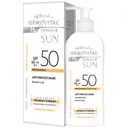 Lapte pentru protectie solara SPF50 H3 Derma+ Sun, Gerovital, Farmec | 150 ml