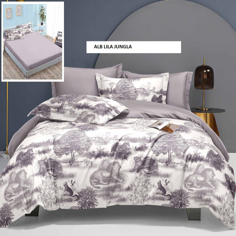 Lenjerie cu husa ELEGANCE alb lila jungla 180x200 cm, Ralex | 1 buc