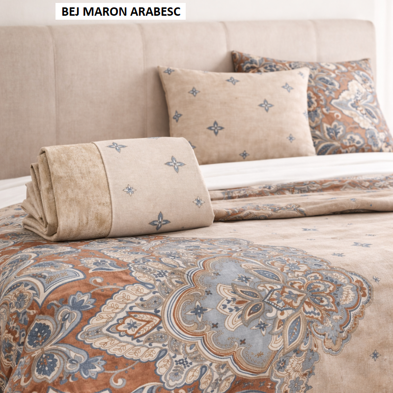 Lenjerie de pat 2 persoane COTTON bej maron arabesc 240x260 cm, Ralex | 1 buc