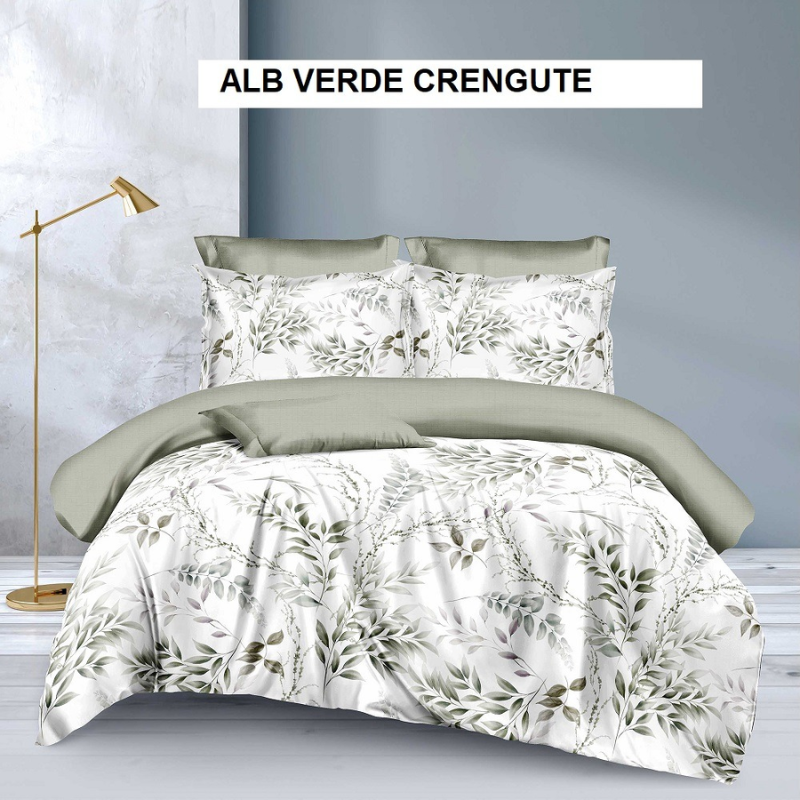 Lenjerie de pat ECONOMY alb verde crengute 230x250 cm, Ralex | 1 buc