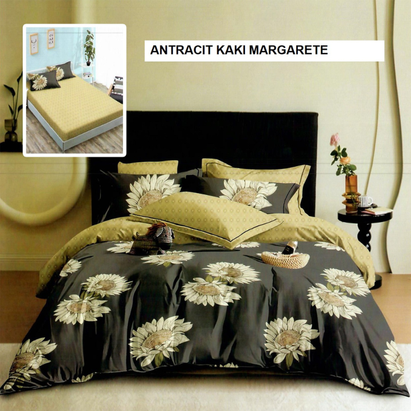 Lenjerie pat cu husa FINET (6 piese) antracit kaki margarete 180x200 cm, Ralex | 1 buc