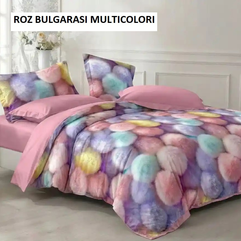 Lenjerie pat FINET (6 piese) roz bulgarasi multicolori 230x250 cm, Ralex | 1 buc