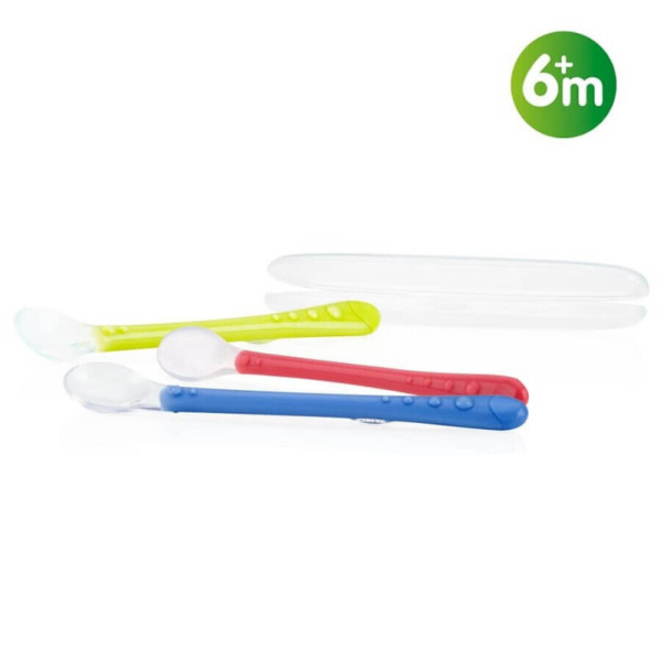 Lingurita silicon flexibila cu coada lunga si cutie depozitare +6 luni, Nuby | 1 buc
