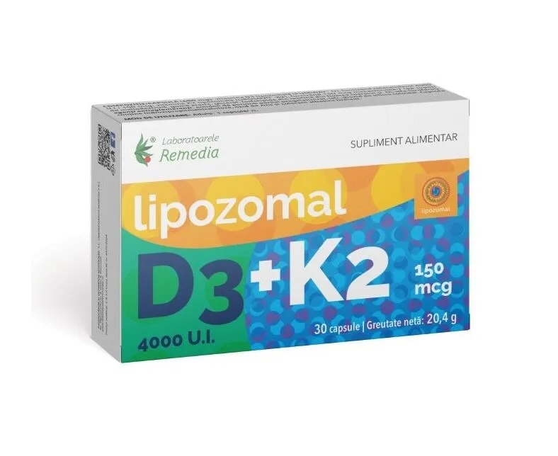 Lipozomal D3 4000 U.I. + K2 150 mcg, 30 capsule, Laboratoarele Remedia