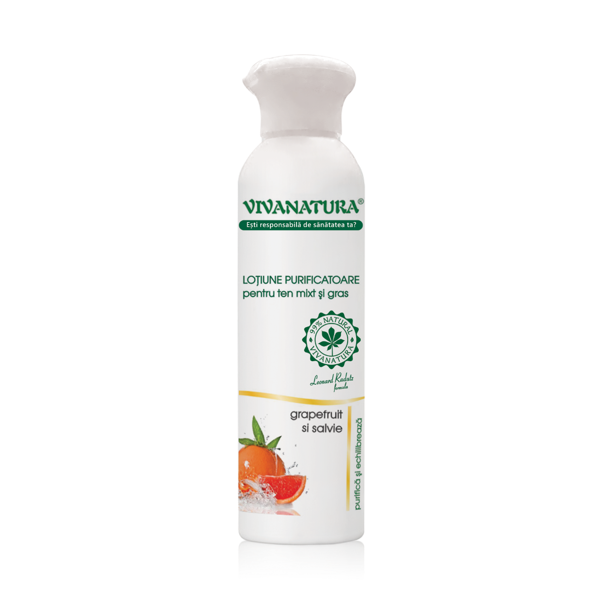 Lotiune purificatoare pentru ten mixt si gras cu grapefruit si salvie, 150ml, VivaNatura