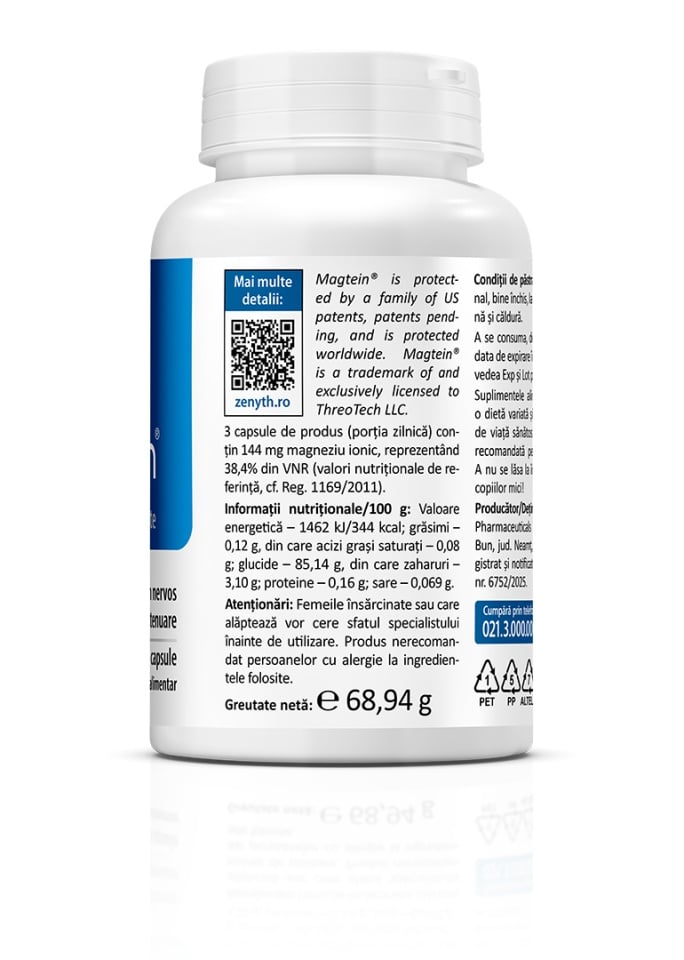 Magnesium L-Threonate Magtein, 90 capsule, Zenyth - poza 2