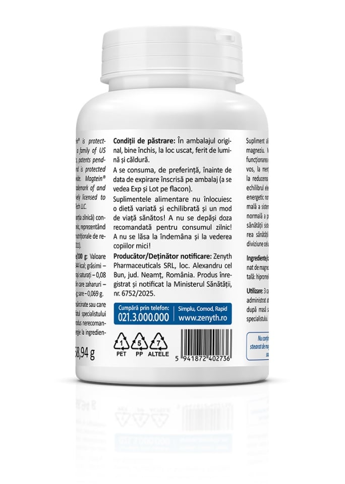 Magnesium L-Threonate Magtein, 90 capsule, Zenyth - poza 3