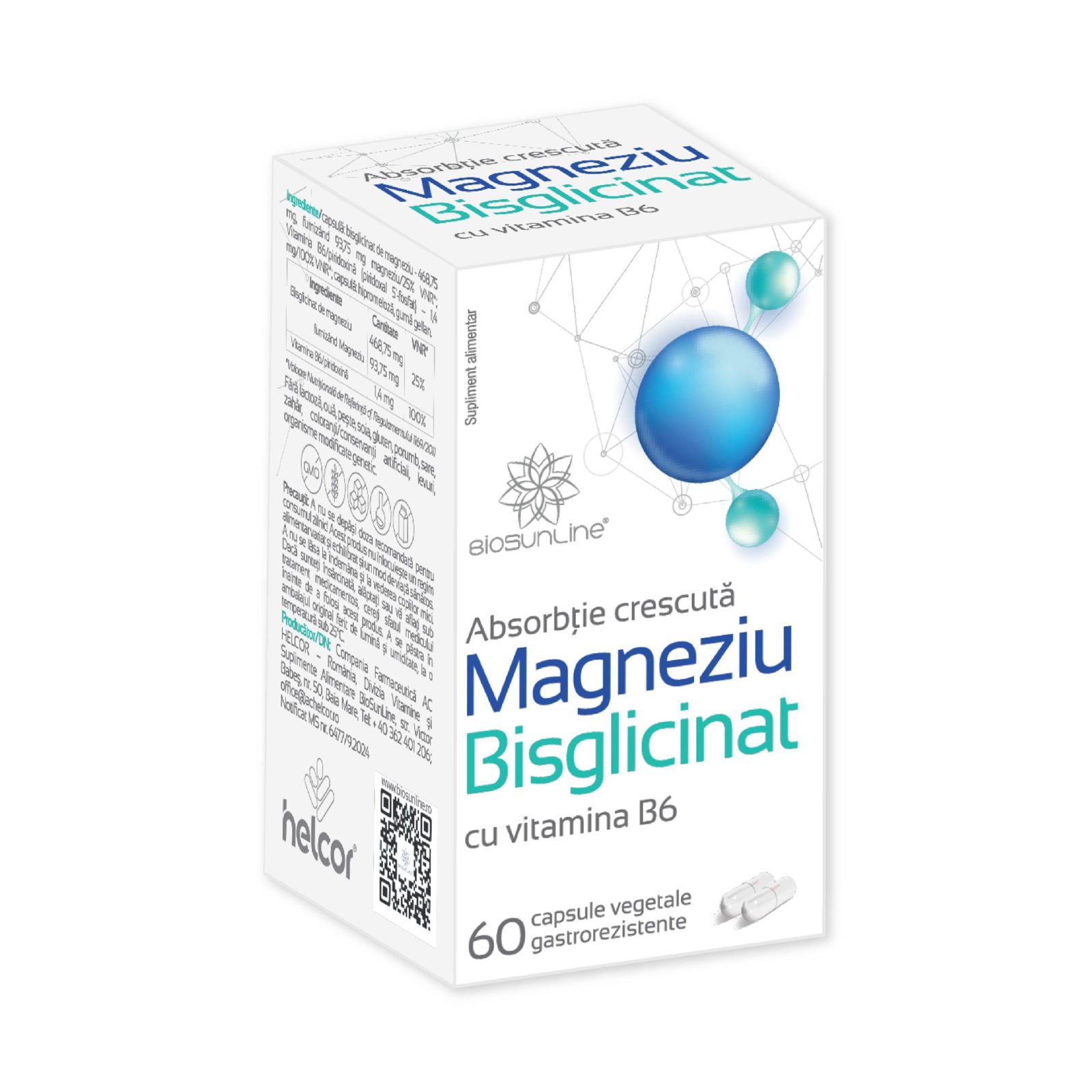 Magneziu Bisglicinat, Helcor | 60 capsule