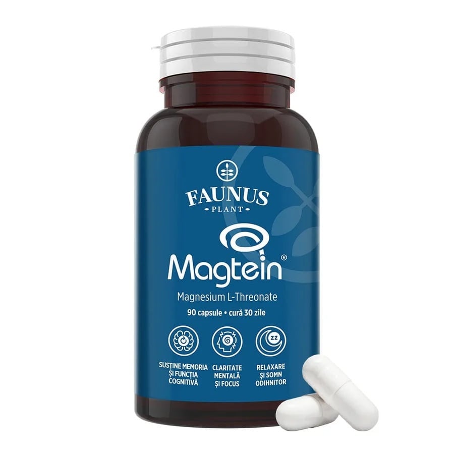 Magneziu L-Treonat Magtein® – Formulă complexă de magneziu antistres și oboseală. Flacon 90 capsule, Faunus Plant
